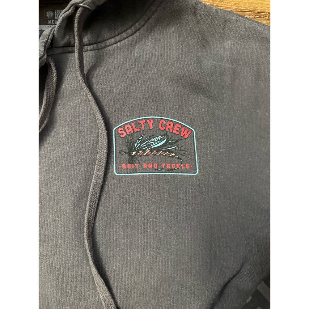 Salty Crew Hoodie Mens Medium M Grey Pullover Sweatshirt Outdoor Fishing - Picture 5 of 11